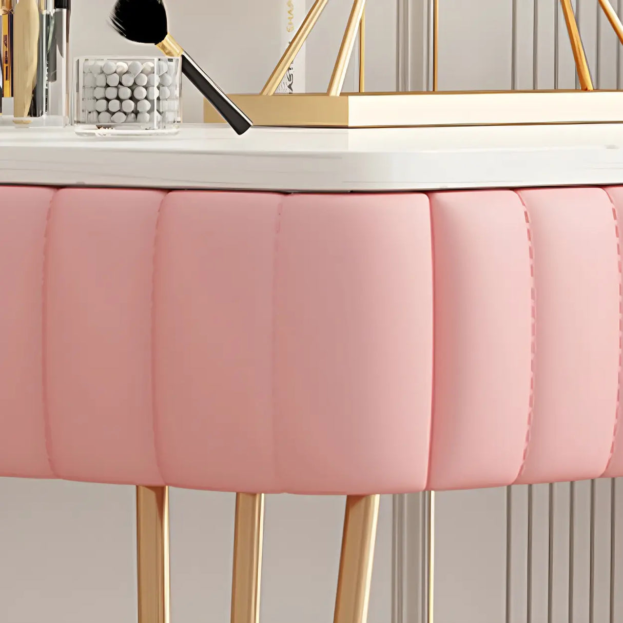 Glam Blackish Green Wood Makeup Vanity with Drawers Image - 14