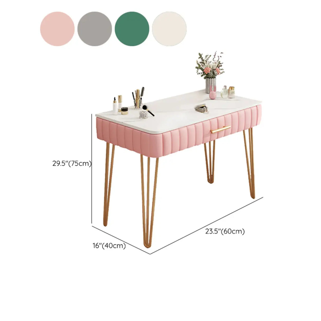 Glam Blackish Green Wood Makeup Vanity with Drawers