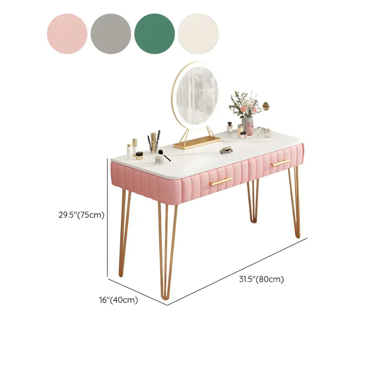 Glam Blackish Green Wood Makeup Vanity with Drawers Image - 19