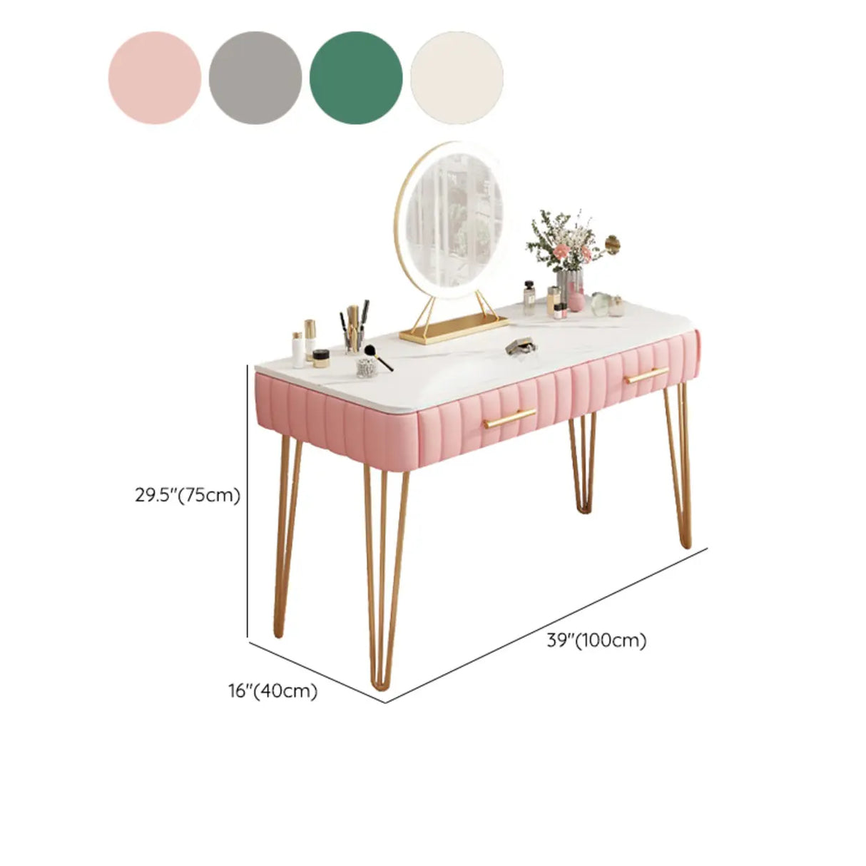 Glam Blackish Green Wood Makeup Vanity with Drawers Image - 20