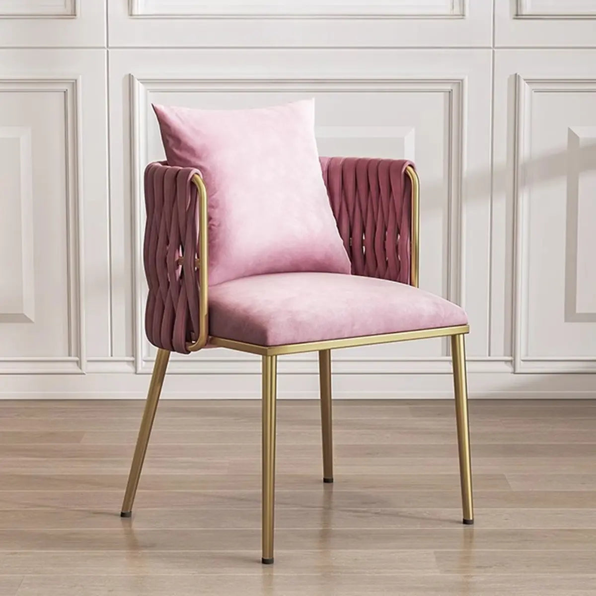 Glam Curved Pleated Armchair Velour Dining Chair Pink Image - 5