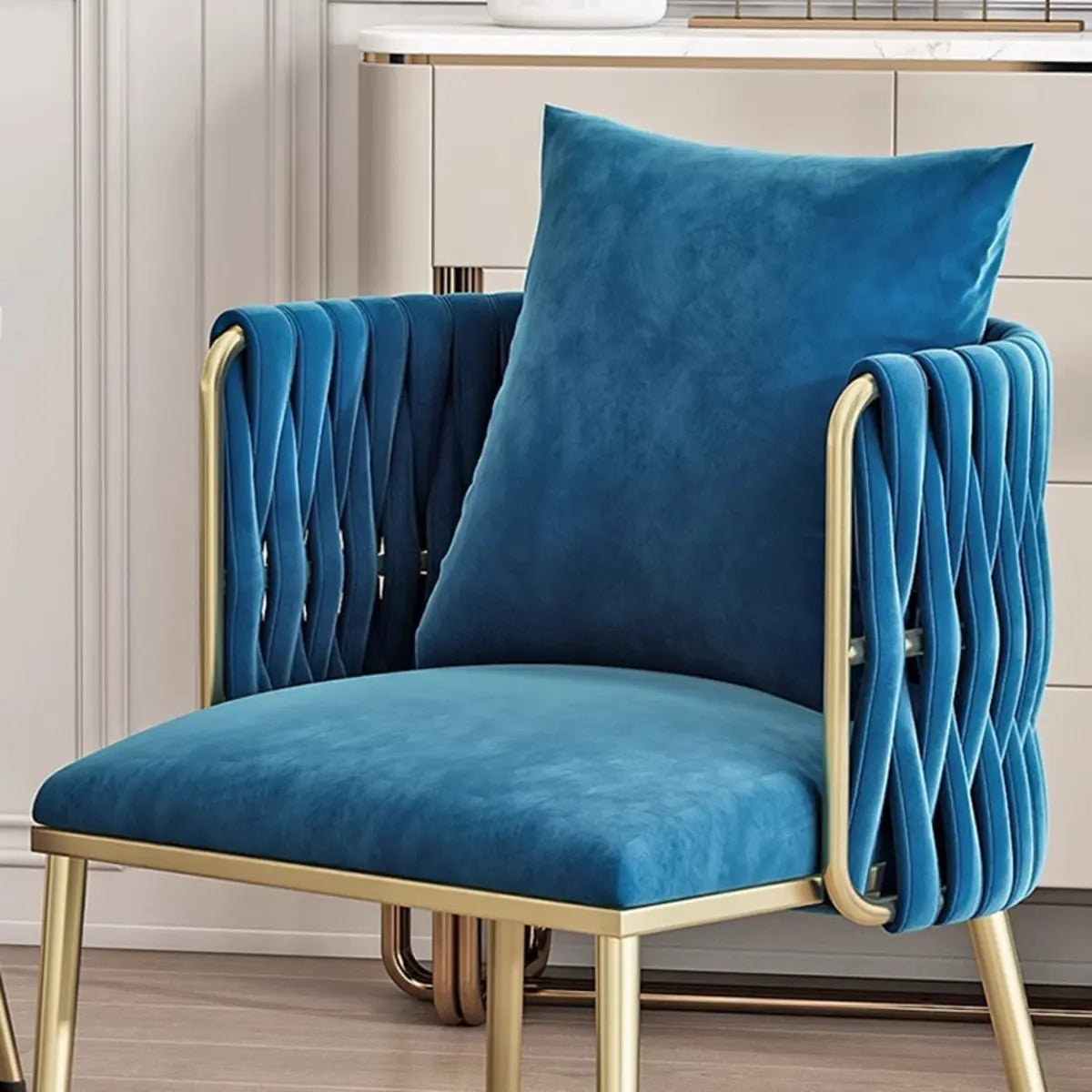 Glam Curved Pleated Armchair Velour Dining Chair Pink Image - 7