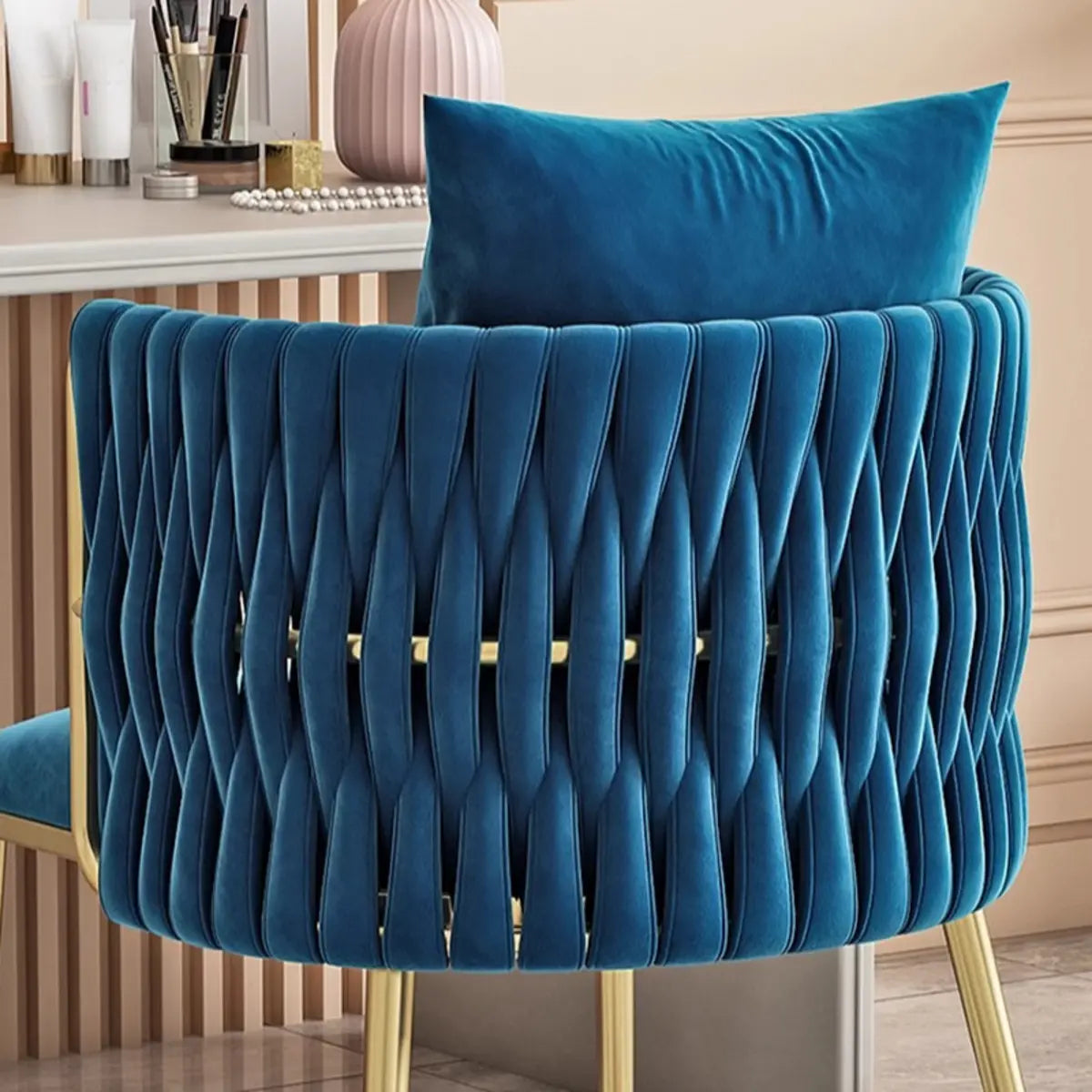 Glam Curved Pleated Armchair Velour Dining Chair Pink Image - 8