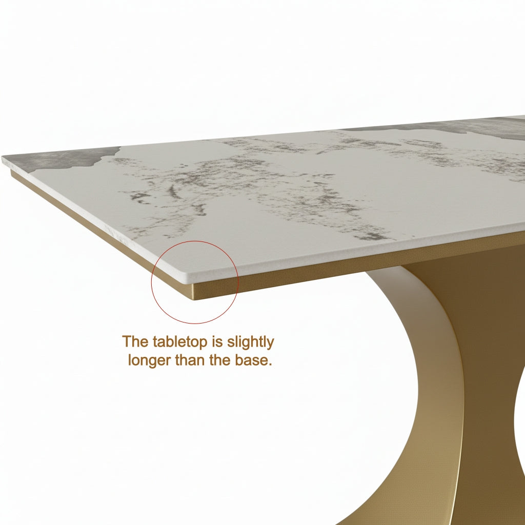 Glam Entryway Rectangular Stone Gold Curve Base Console Table Image - 16