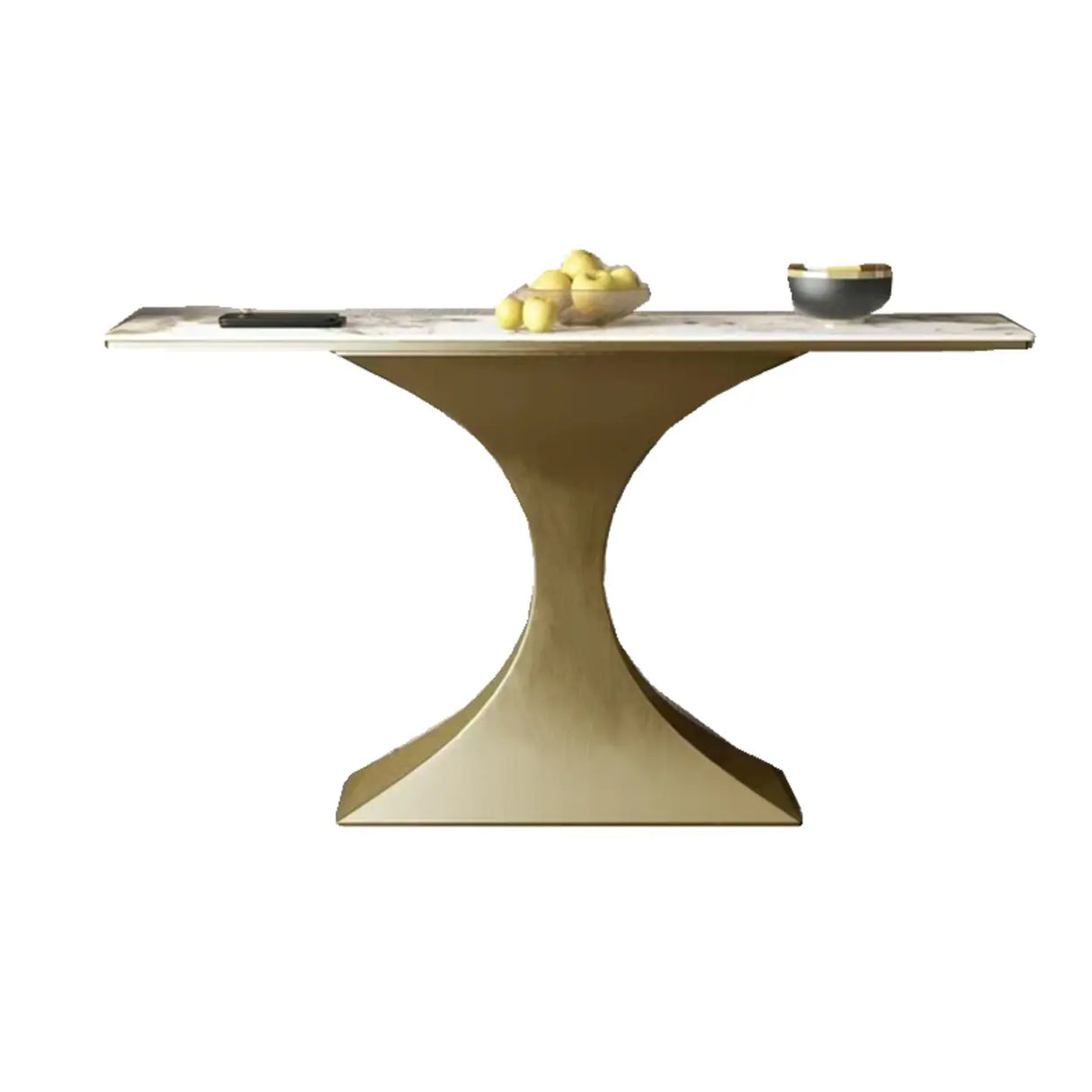 Glam Entryway Rectangular Stone Gold Curve Base Console Table Image - 5