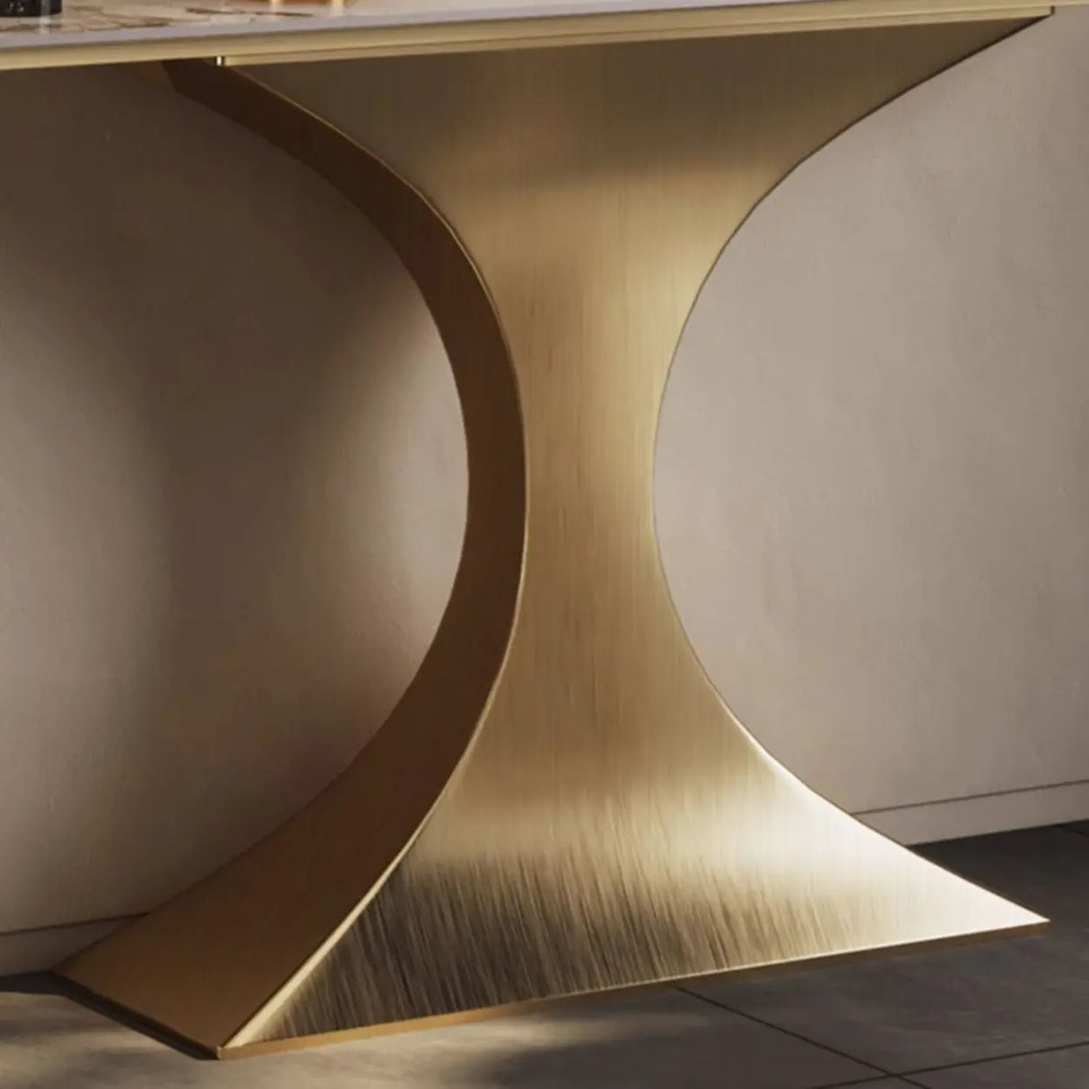Glam Entryway Rectangular Stone Gold Curve Base Console Table Image - 7