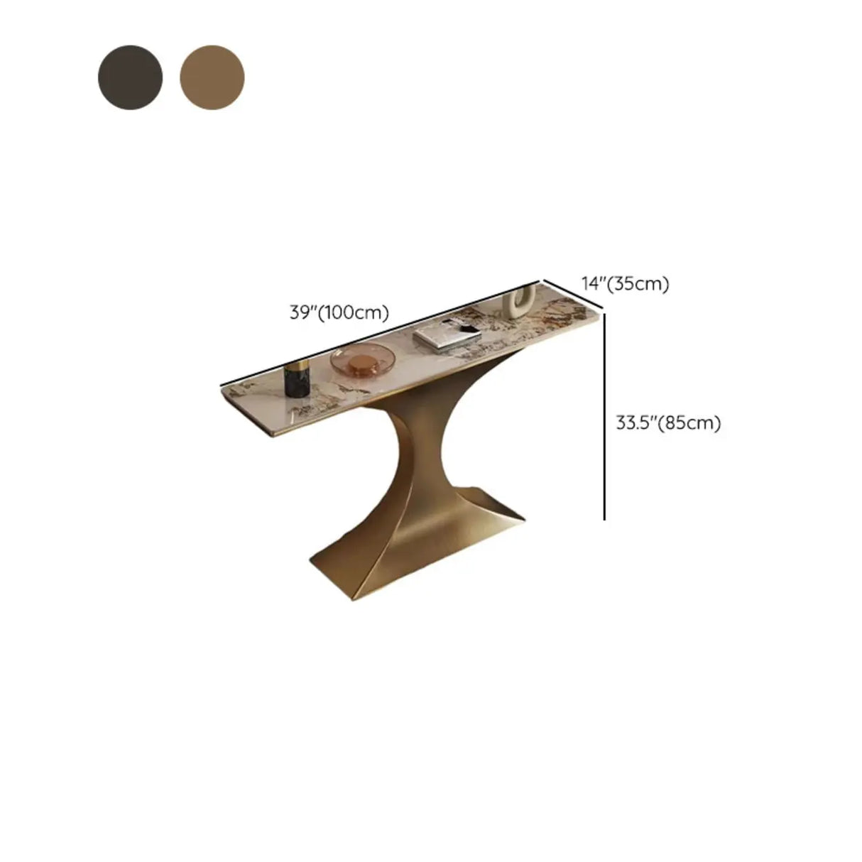 Glam Entryway Rectangular Stone Gold Curve Base Console Table Image - 9