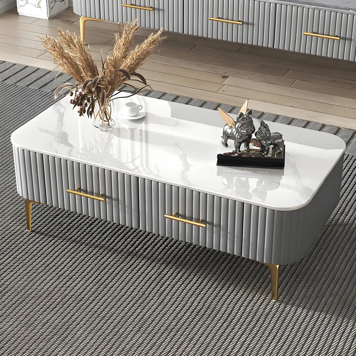 Glam Fiberglass Rectangular Coffee Table with Storage Image - 1