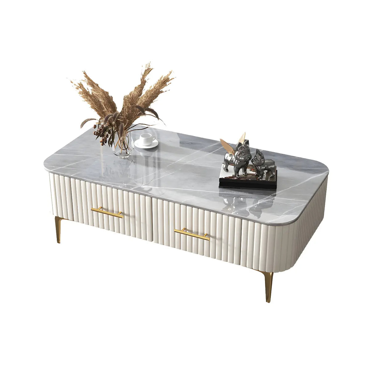 Glam Fiberglass Rectangular Coffee Table with Storage Image - 5