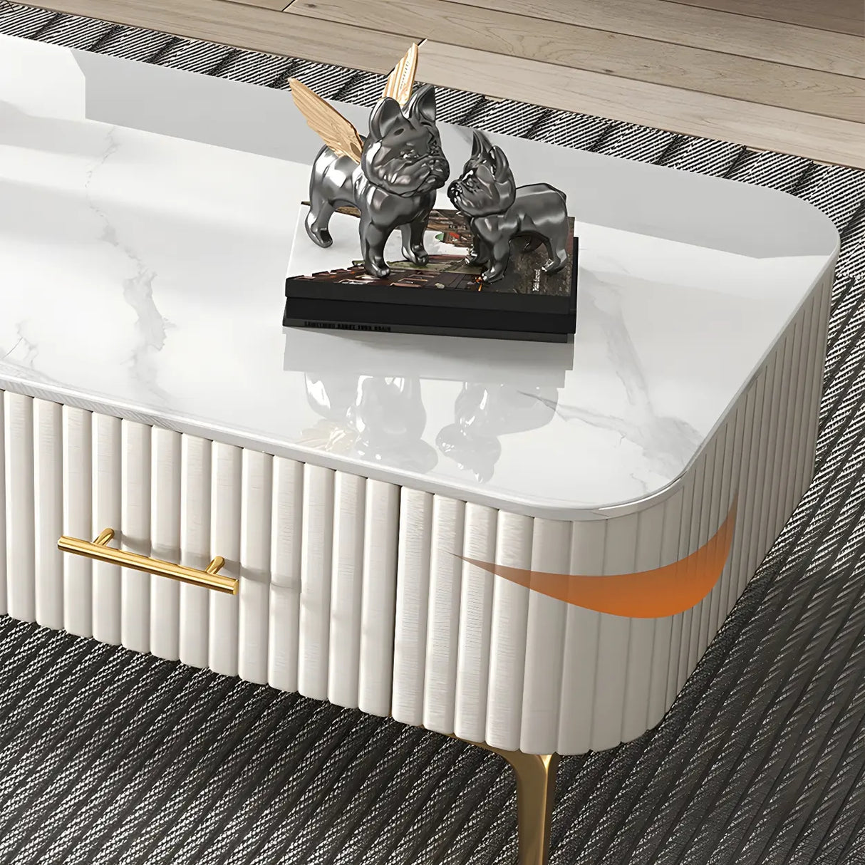 Glam Fiberglass Rectangular Coffee Table with Storage Image - 6