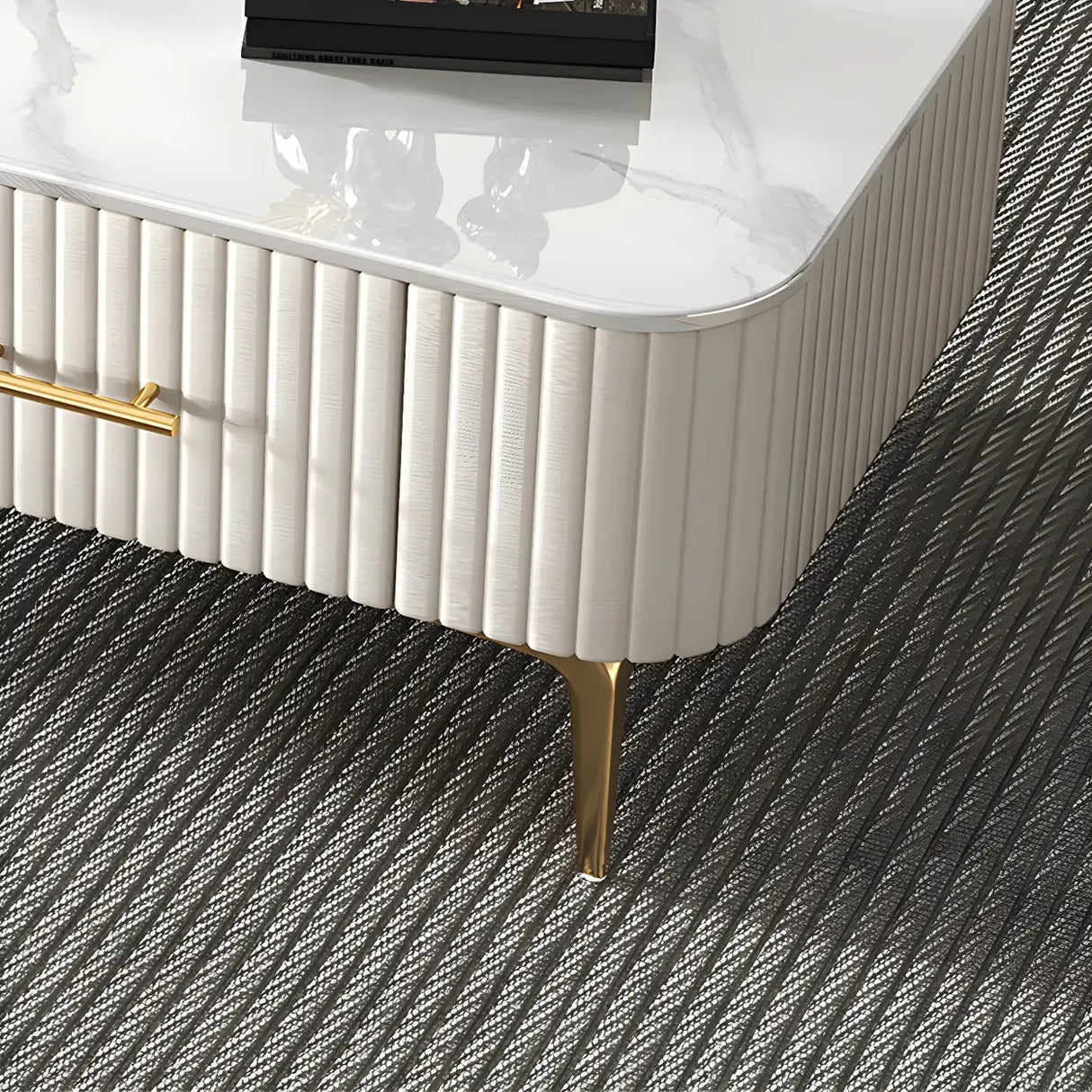 Glam Fiberglass Rectangular Coffee Table with Storage Image - 7