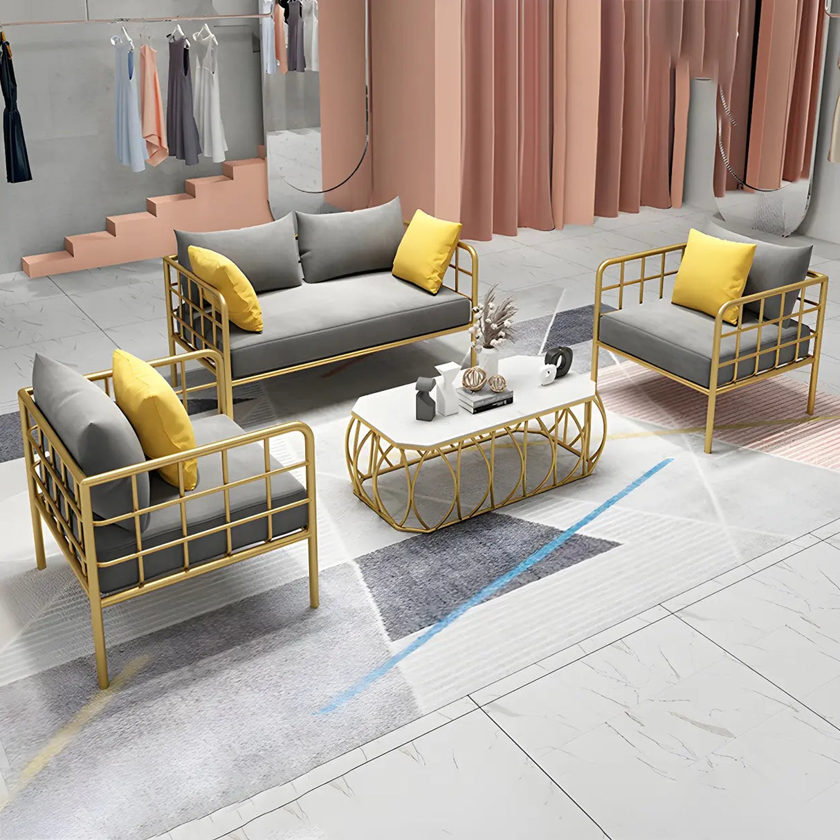 Glam Flannel Square Arm Pillow Back Metal Frame Sofa Image - 1