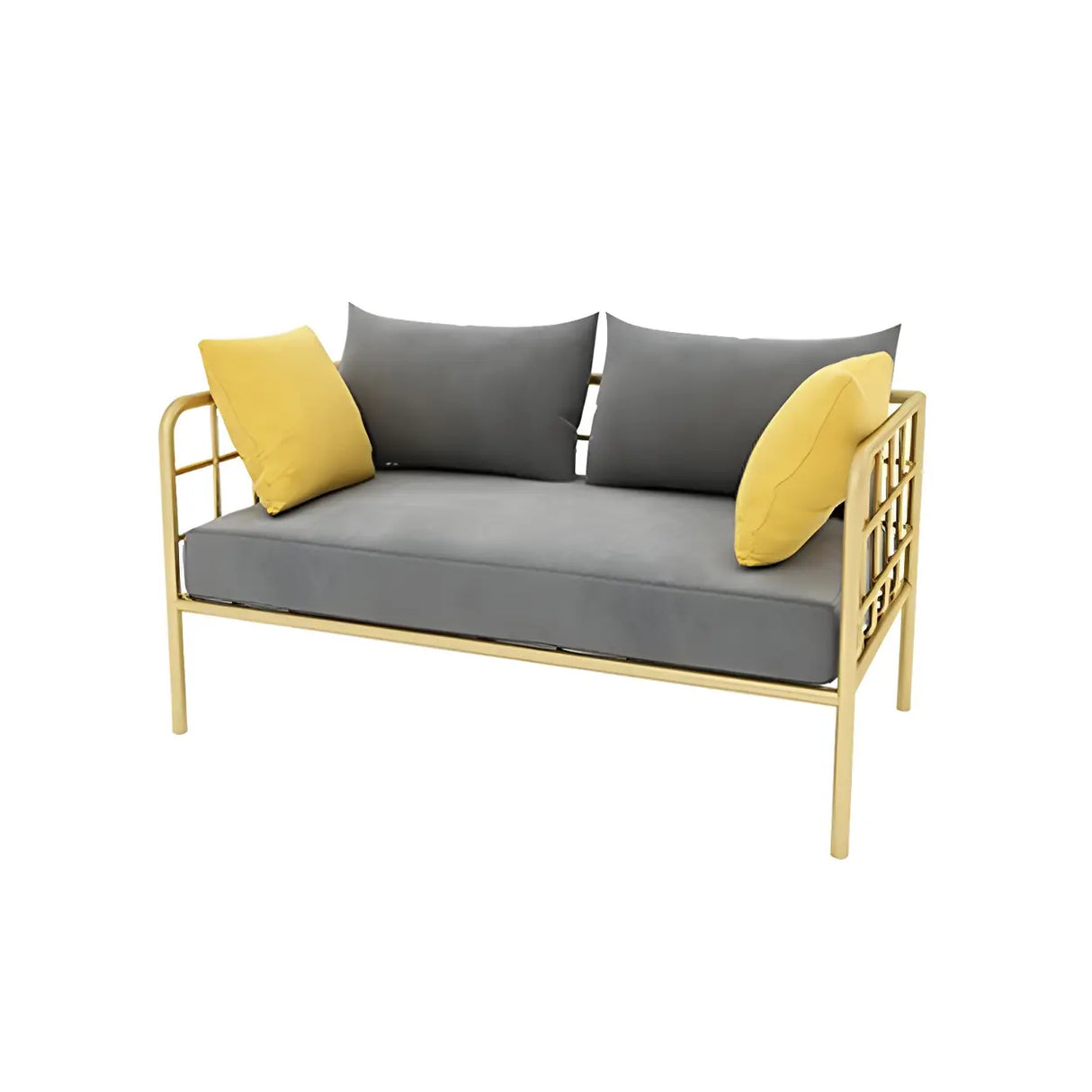 Glam Flannel Square Arm Pillow Back Metal Frame Sofa Image - 10