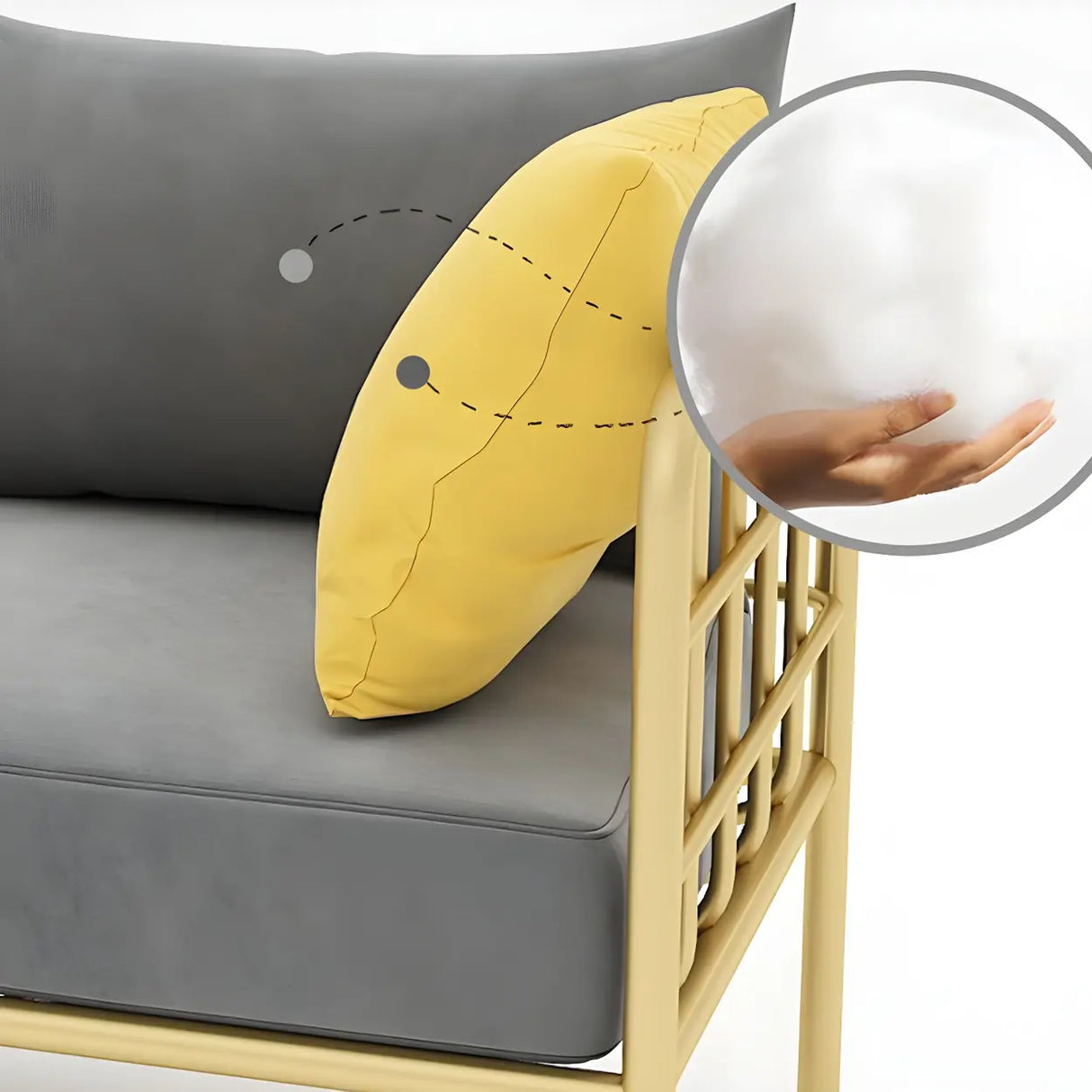 Glam Flannel Square Arm Pillow Back Metal Frame Sofa Image - 11