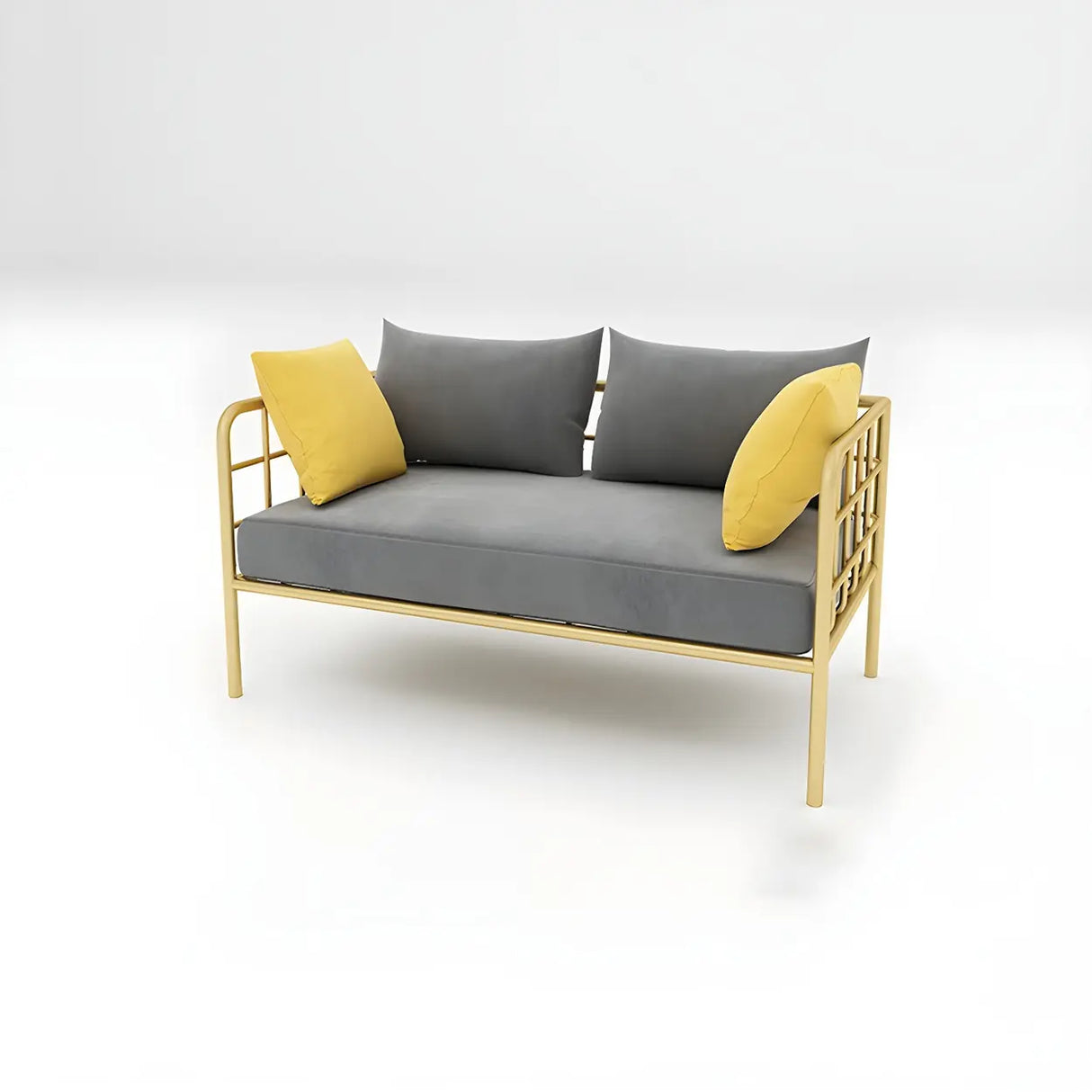 Glam Flannel Square Arm Pillow Back Metal Frame Sofa Image - 12