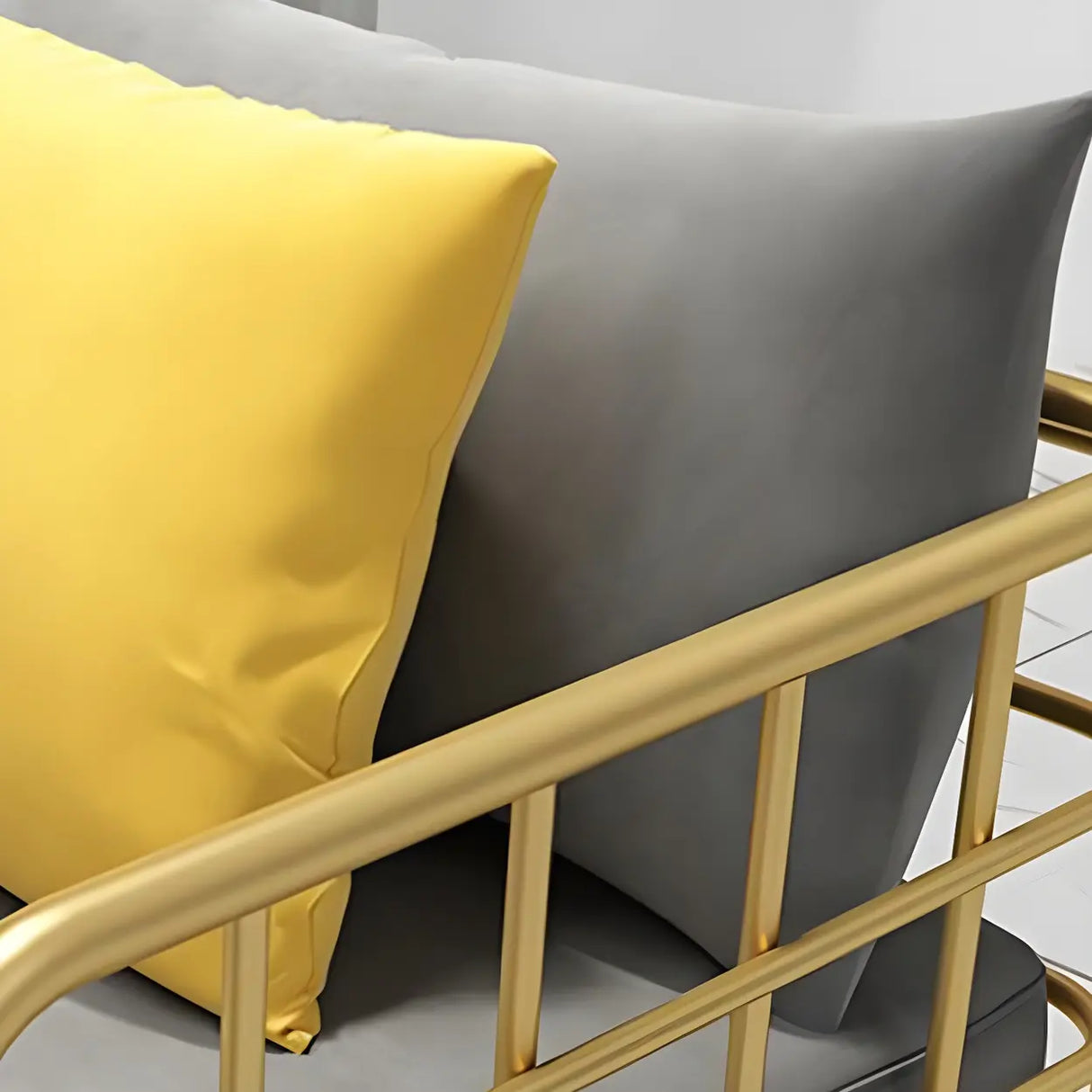 Glam Flannel Square Arm Pillow Back Metal Frame Sofa Image - 16