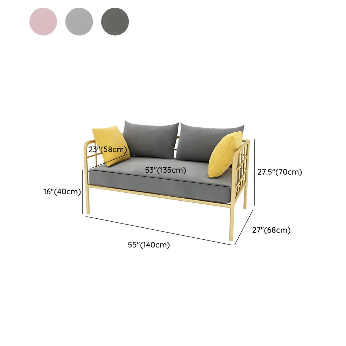 Glam Flannel Square Arm Pillow Back Metal Frame Sofa Image - 19