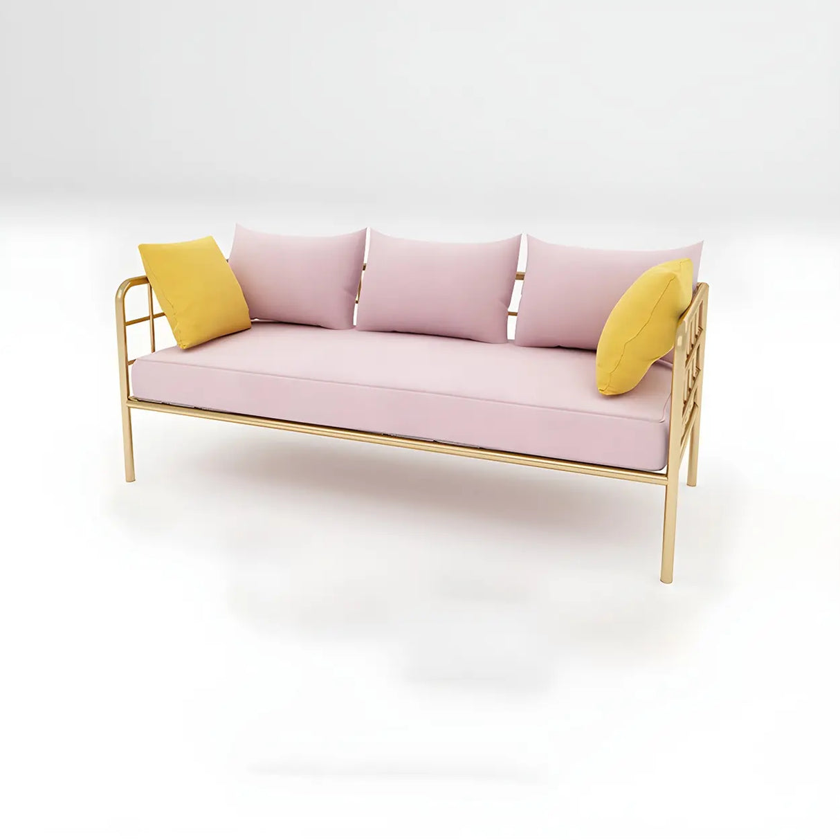 Glam Flannel Square Arm Pillow Back Metal Frame Sofa Image - 2