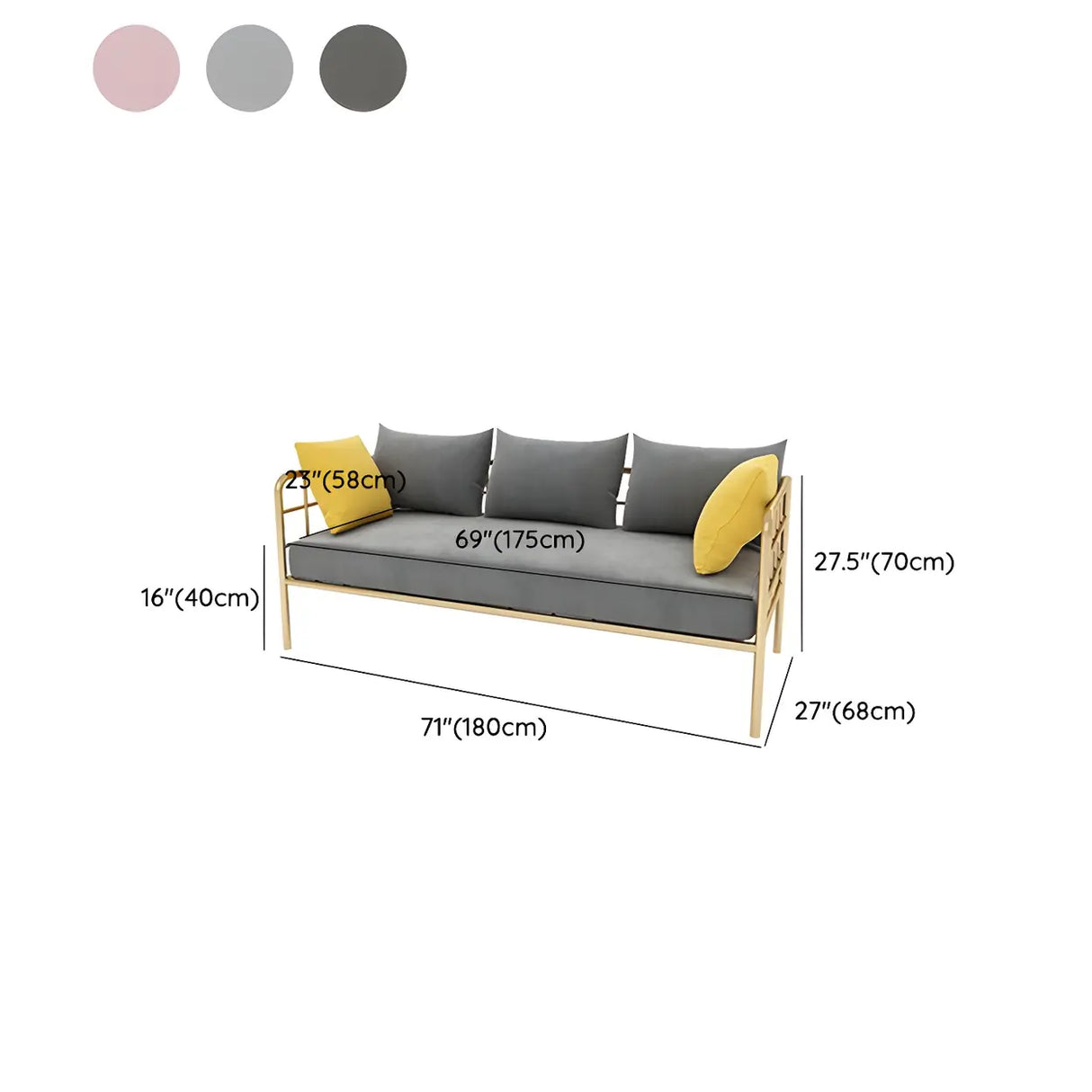 Glam Flannel Square Arm Pillow Back Metal Frame Sofa Image - 20