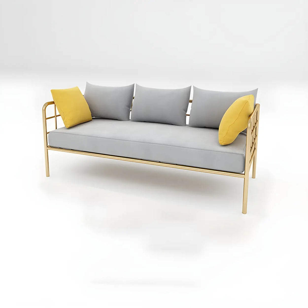 Glam Flannel Square Arm Pillow Back Metal Frame Sofa Image - 3