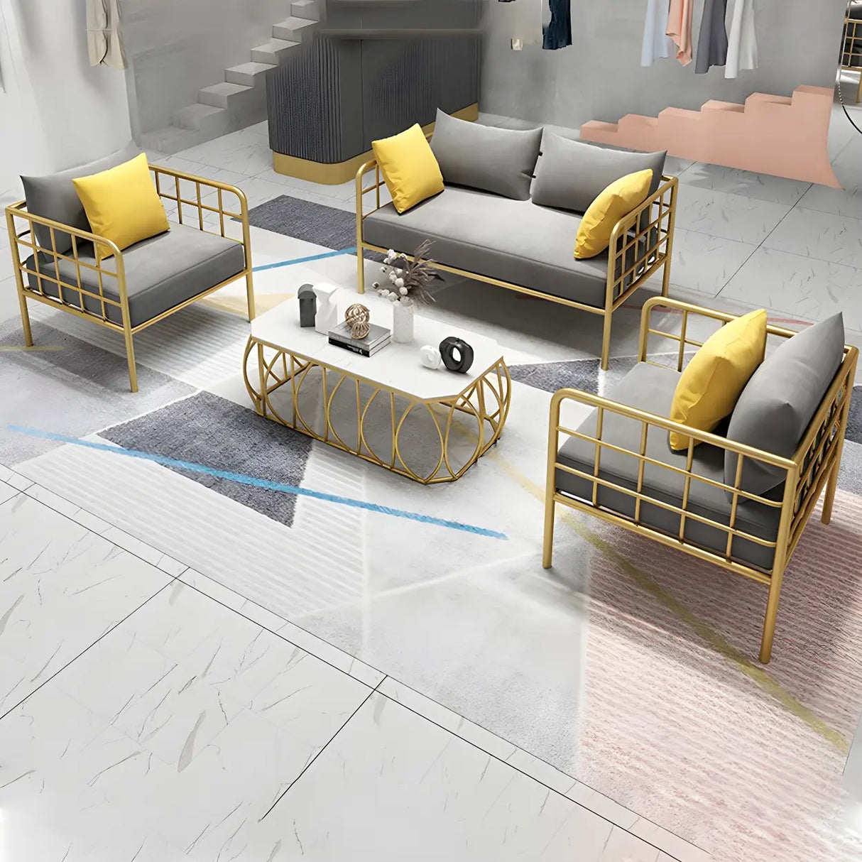 Glam Flannel Square Arm Pillow Back Metal Frame Sofa Image - 4