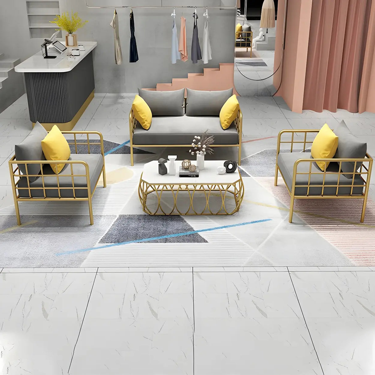 Glam Flannel Square Arm Pillow Back Metal Frame Sofa Image - 5