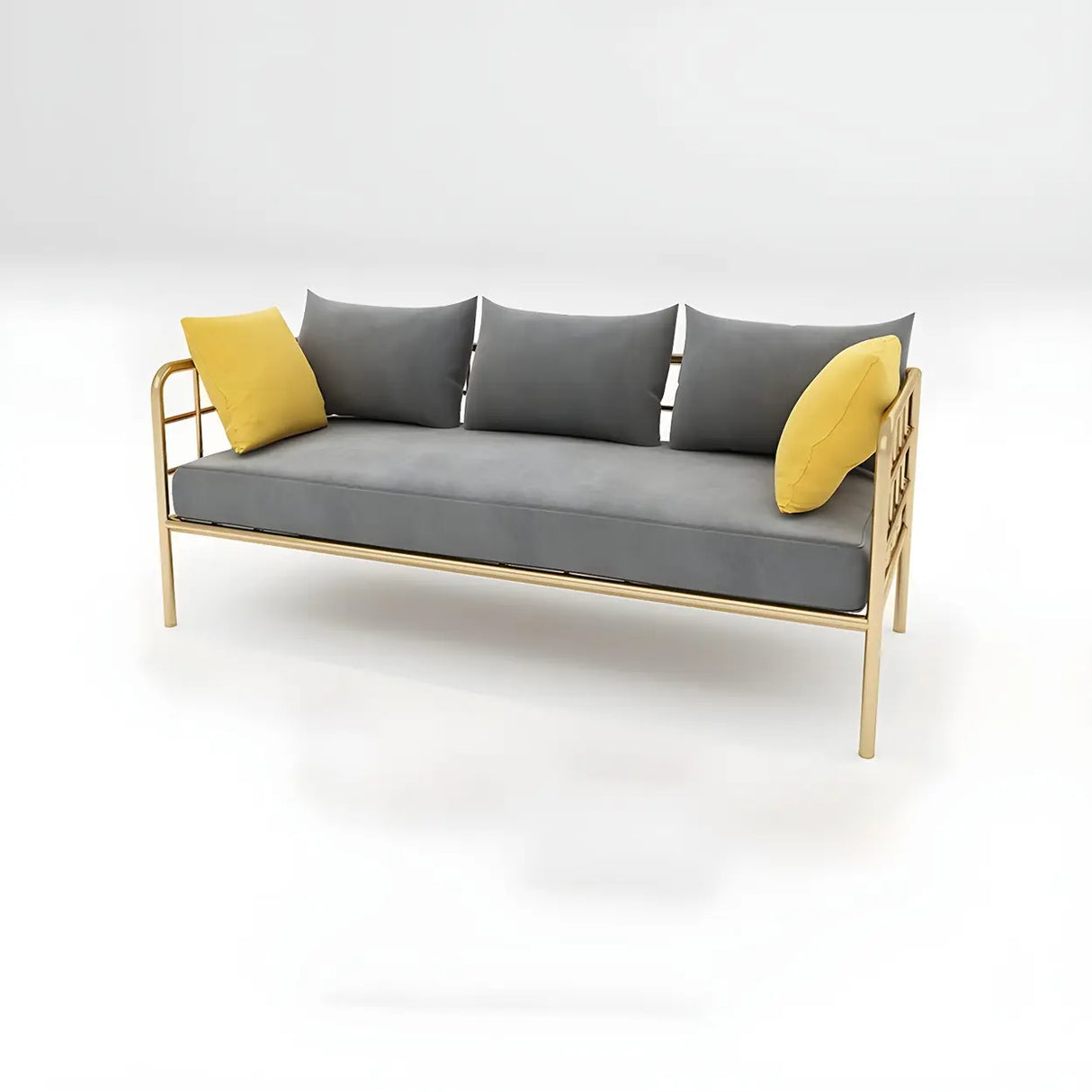 Glam Flannel Square Arm Pillow Back Metal Frame Sofa Image - 6