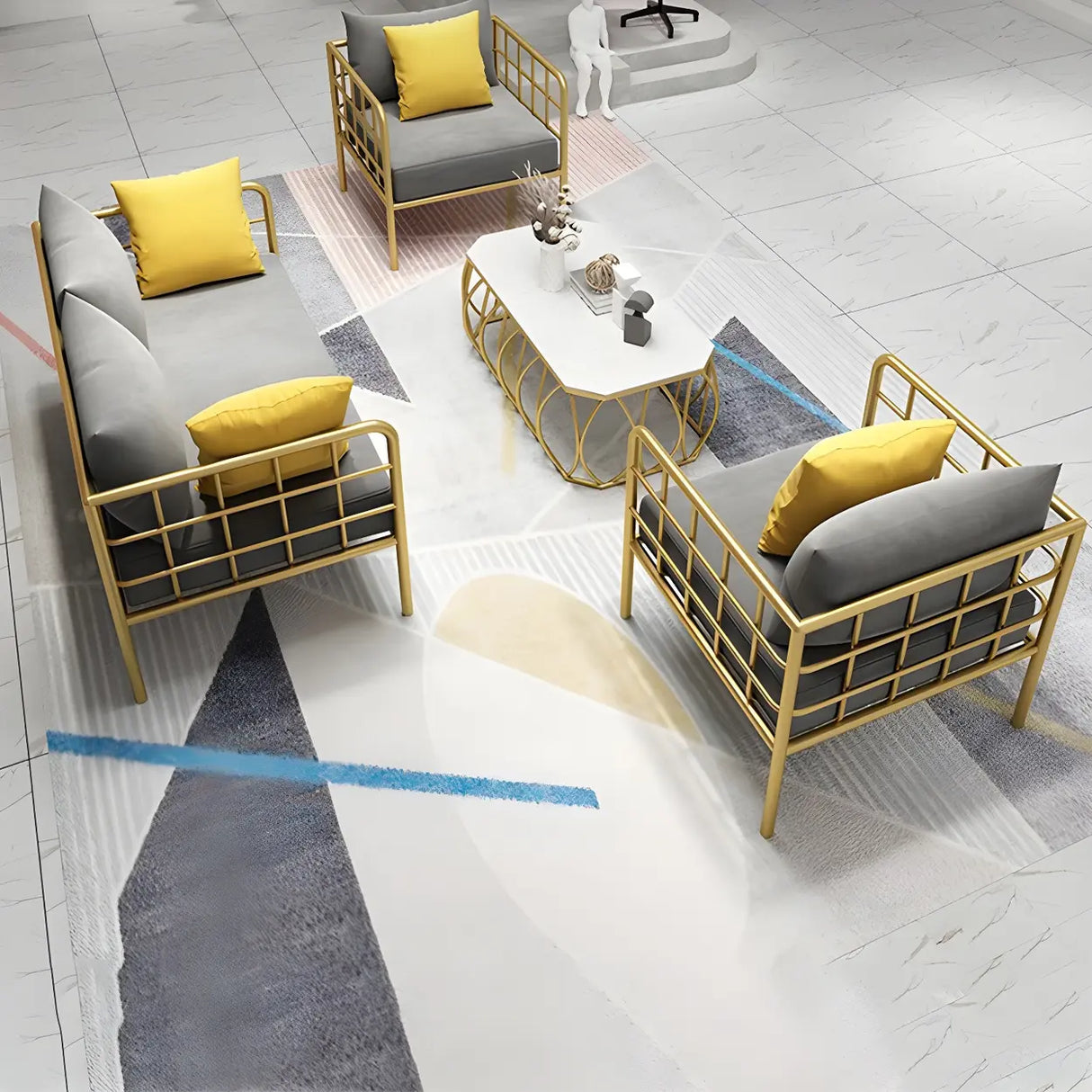 Glam Flannel Square Arm Pillow Back Metal Frame Sofa Image - 8