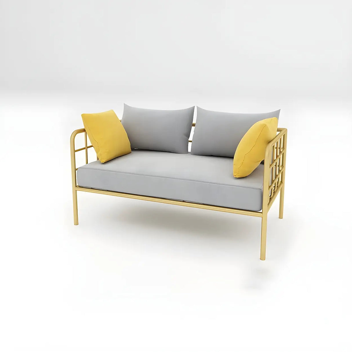 Glam Flannel Square Arm Pillow Back Metal Frame Sofa Image - 9