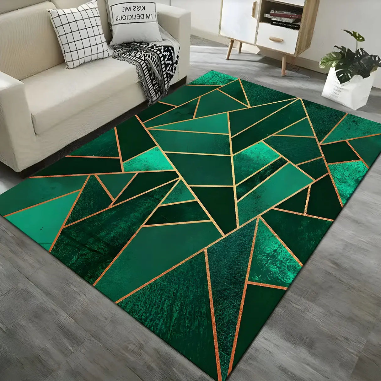 Glam Geometric Polyester Navy Blue Anti-Slip Area Rug Image - 4