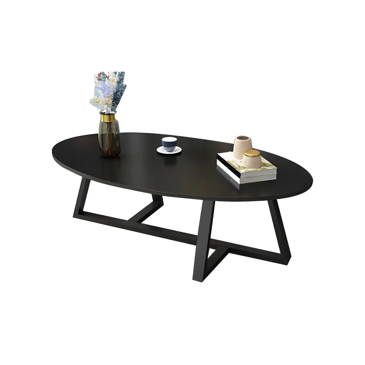 Glam Glass Wood Oval Coffee Table with Cross Legs Image - 10