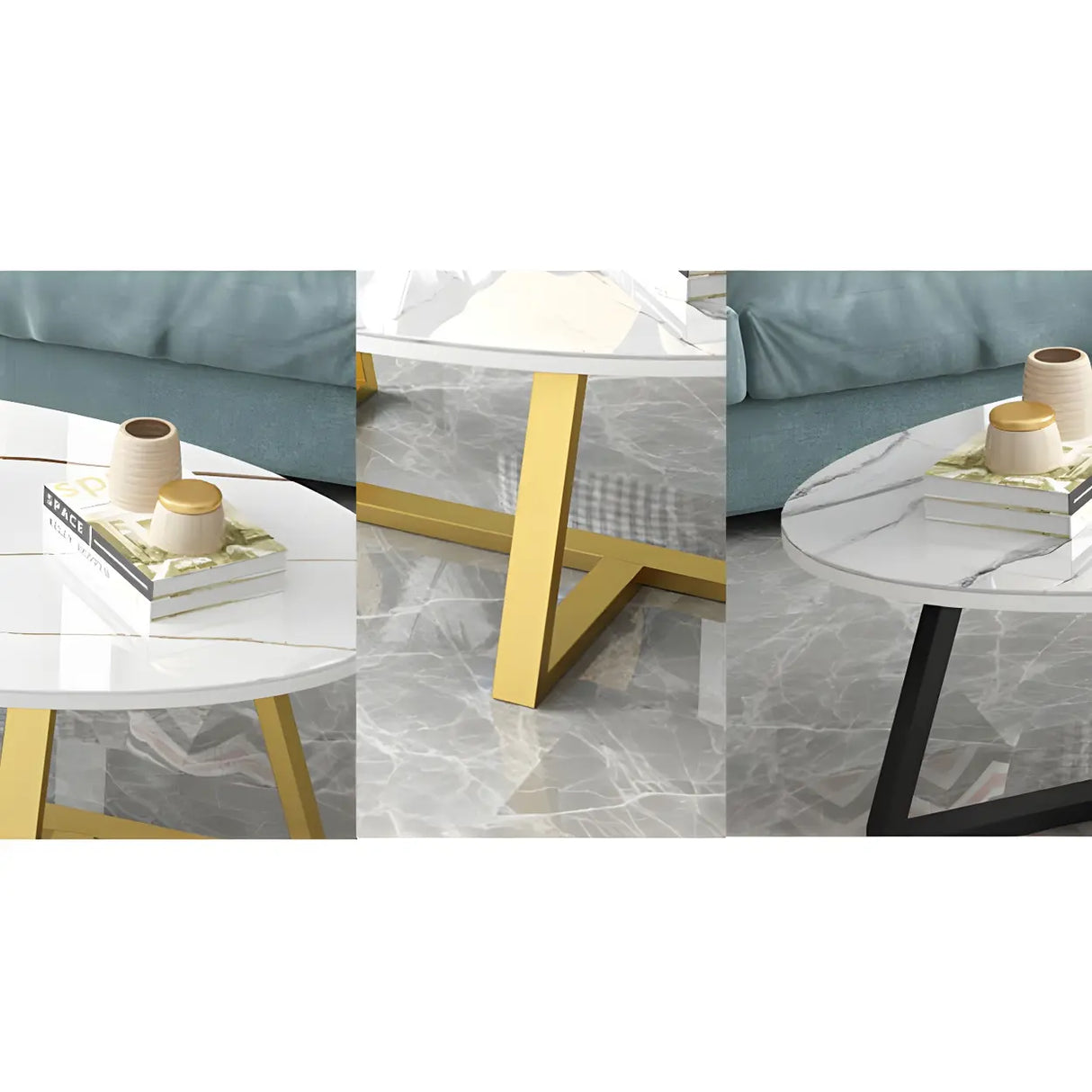 Glam Glass Wood Oval Coffee Table with Cross Legs Image - 16