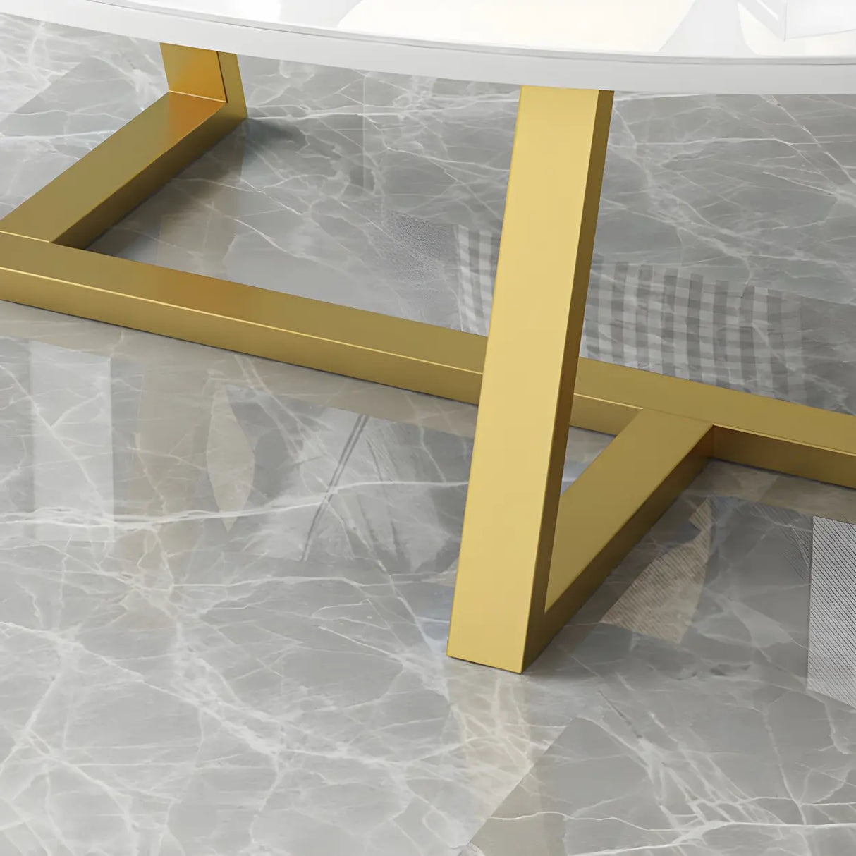 Glam Glass Wood Oval Coffee Table with Cross Legs Image - 19