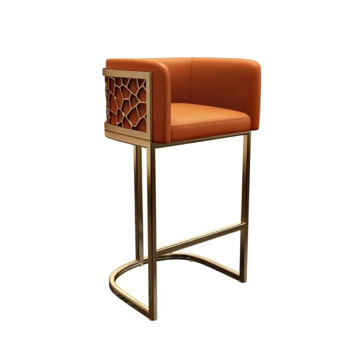 Glam Gold Metal Sled Leather Cushioned Low Back Bar Stool Image - 3