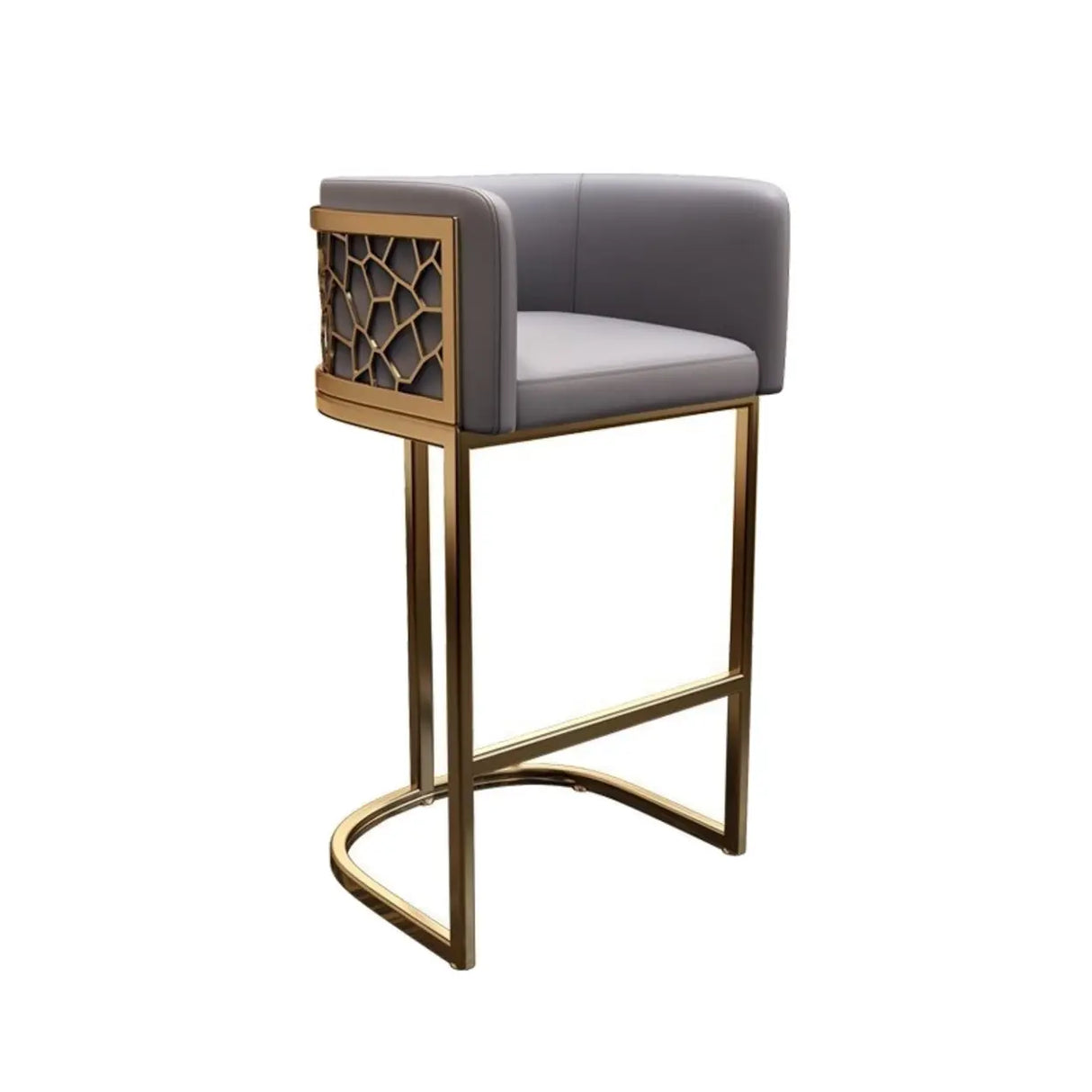 Glam Gold Metal Sled Leather Cushioned Low Back Bar Stool Image - 5