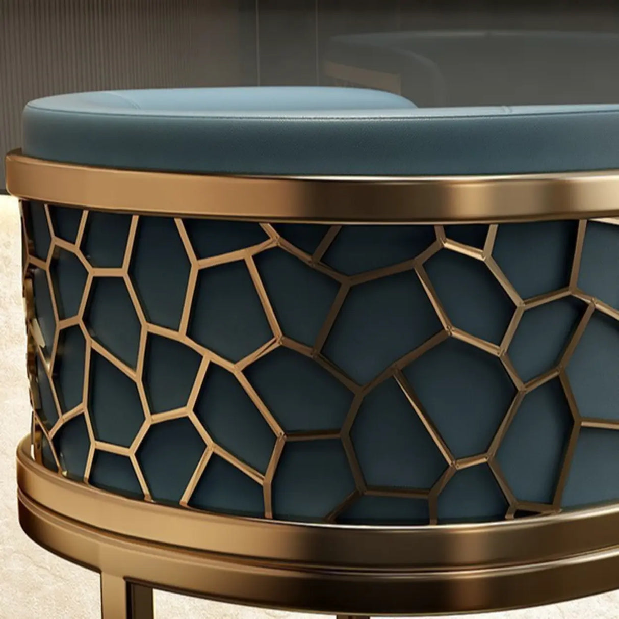 Glam Gold Metal Sled Leather Cushioned Low Back Bar Stool Image - 6