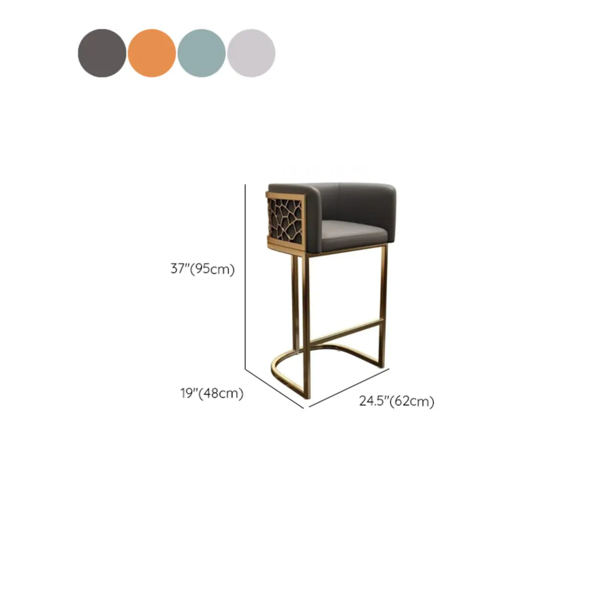 Glam Gold Metal Sled Leather Cushioned Low Back Bar Stool
