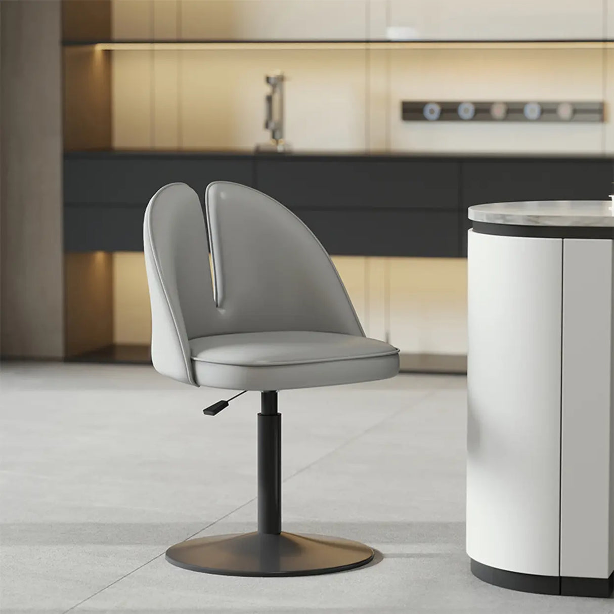 Glam Gray Swivel Adjustable Leather Footrest Back Bar Stool Image - 12