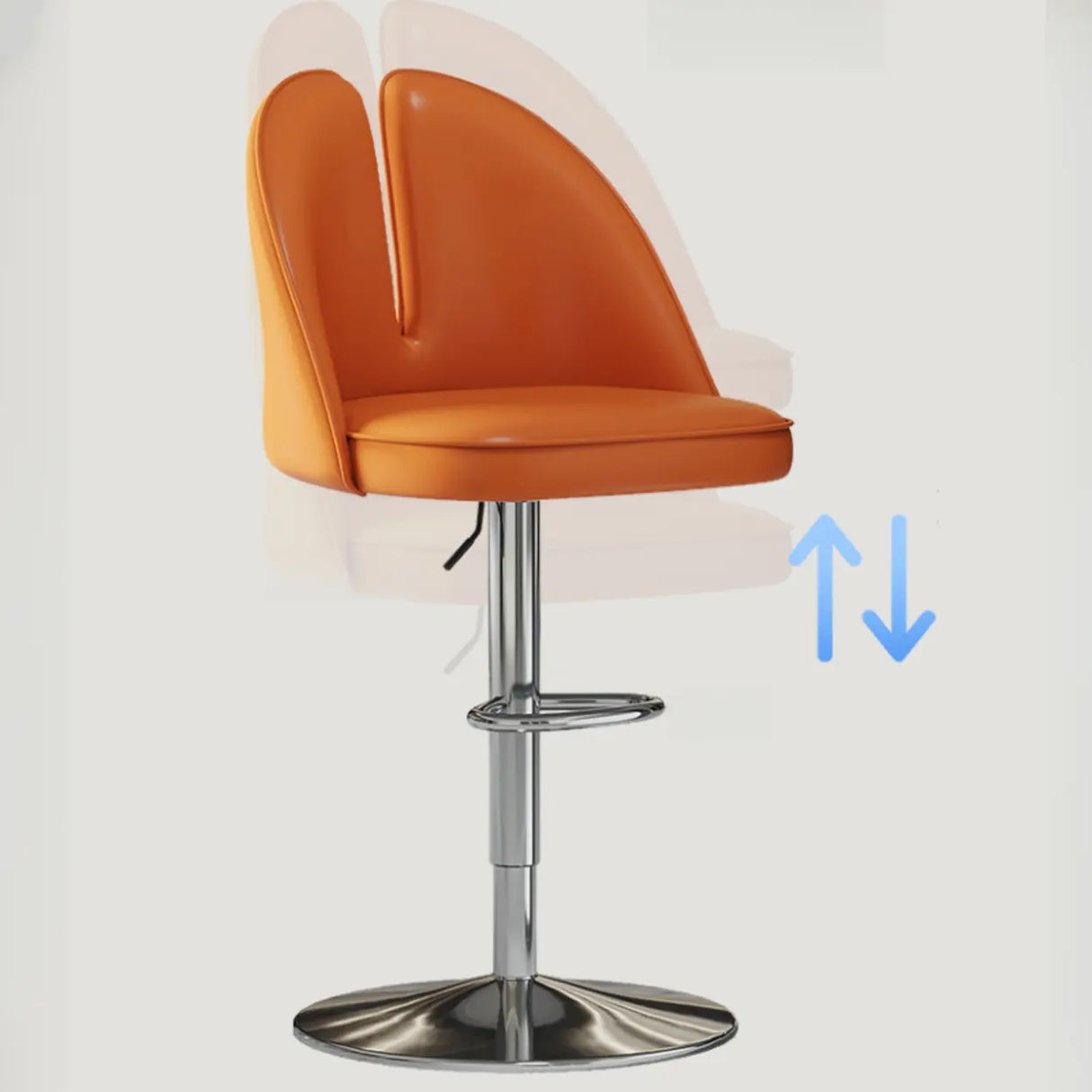 Glam Gray Swivel Adjustable Leather Footrest Back Bar Stool Image - 14