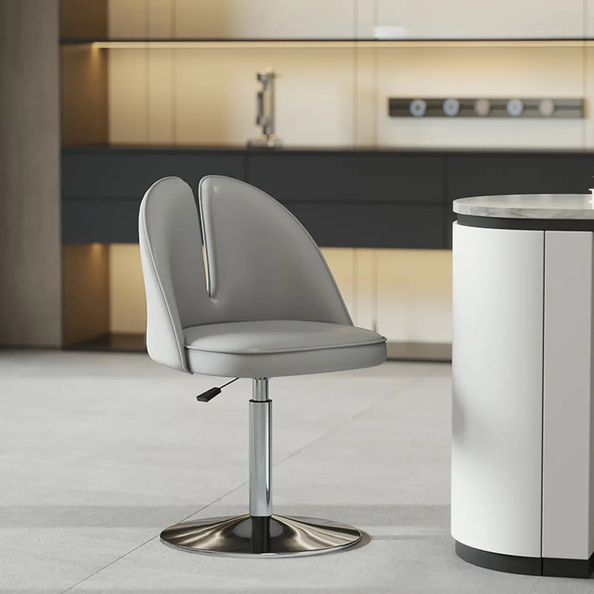 Glam Gray Swivel Adjustable Leather Footrest Back Bar Stool Image - 31