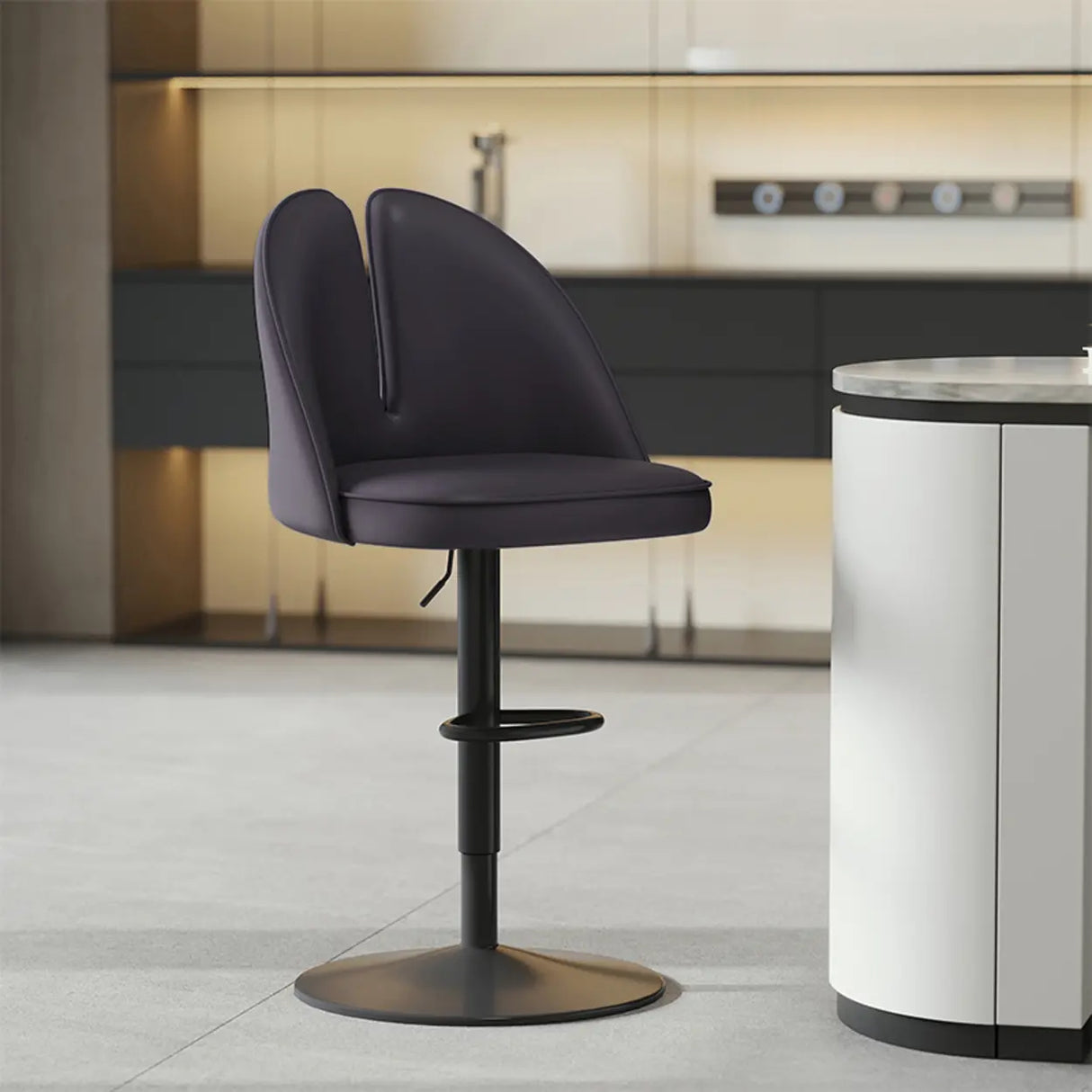 Glam Gray Swivel Adjustable Leather Footrest Back Bar Stool Image - 35