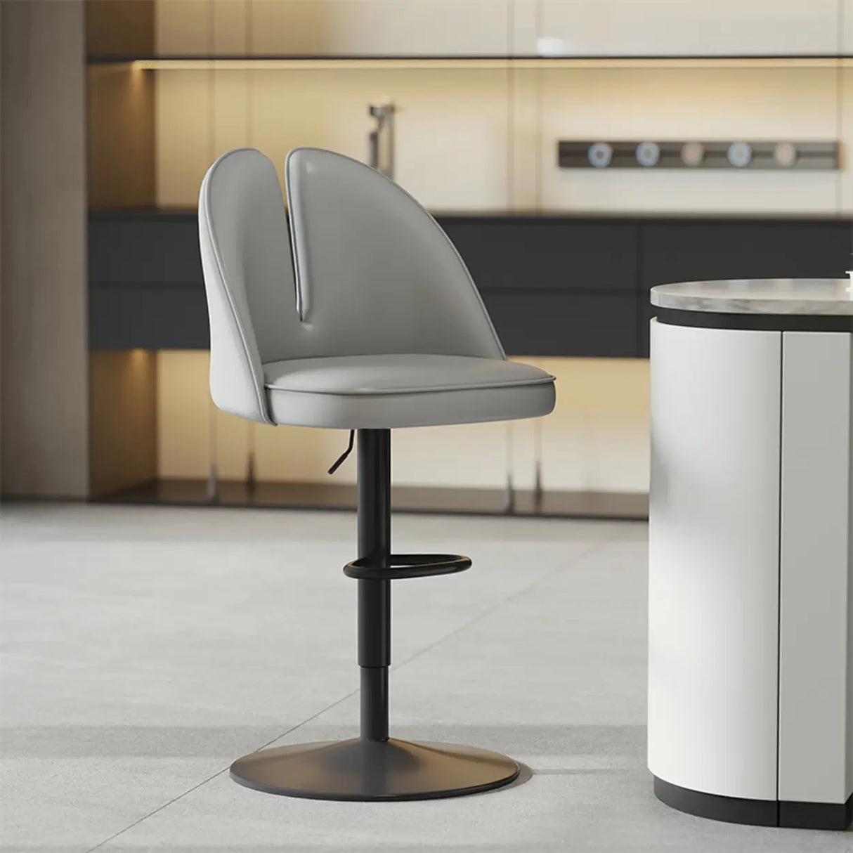 Glam Gray Swivel Adjustable Leather Footrest Back Bar Stool Image - 38