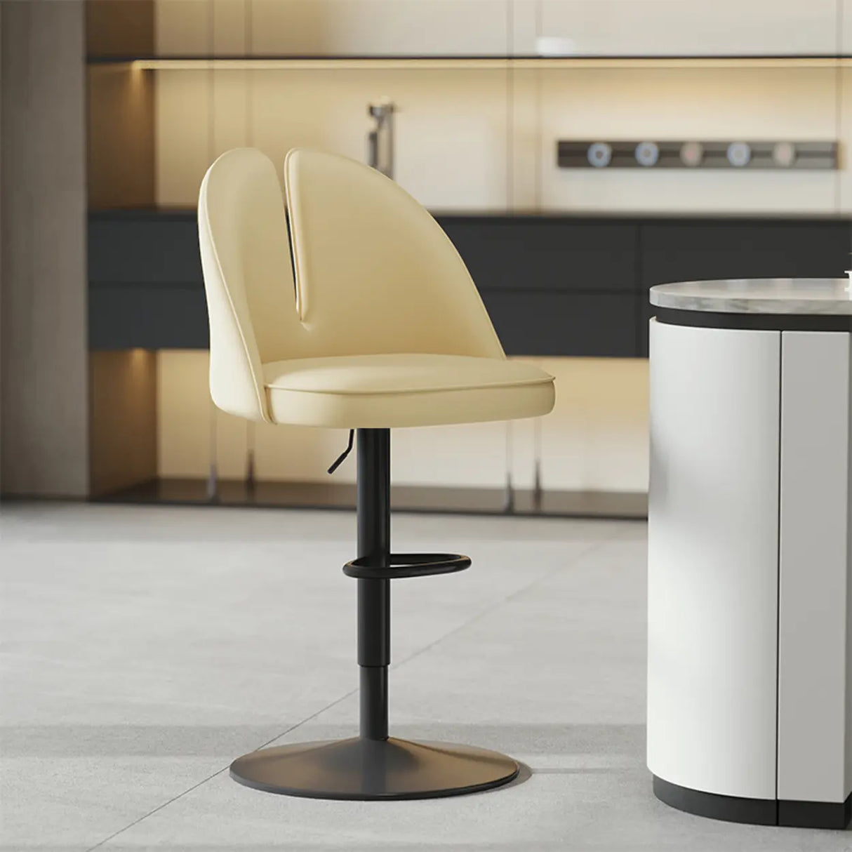 Glam Gray Swivel Adjustable Leather Footrest Back Bar Stool Image - 39