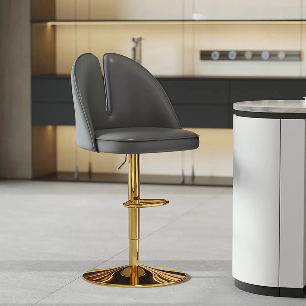 Glam Gray Swivel Adjustable Leather Footrest Back Bar Stool Image - 43