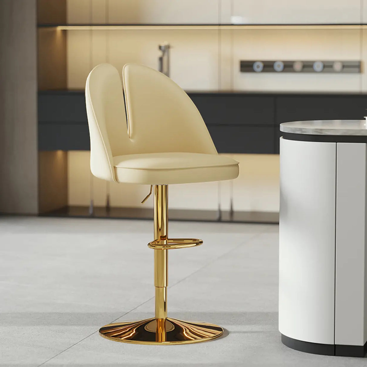 Glam Gray Swivel Adjustable Leather Footrest Back Bar Stool Image - 46