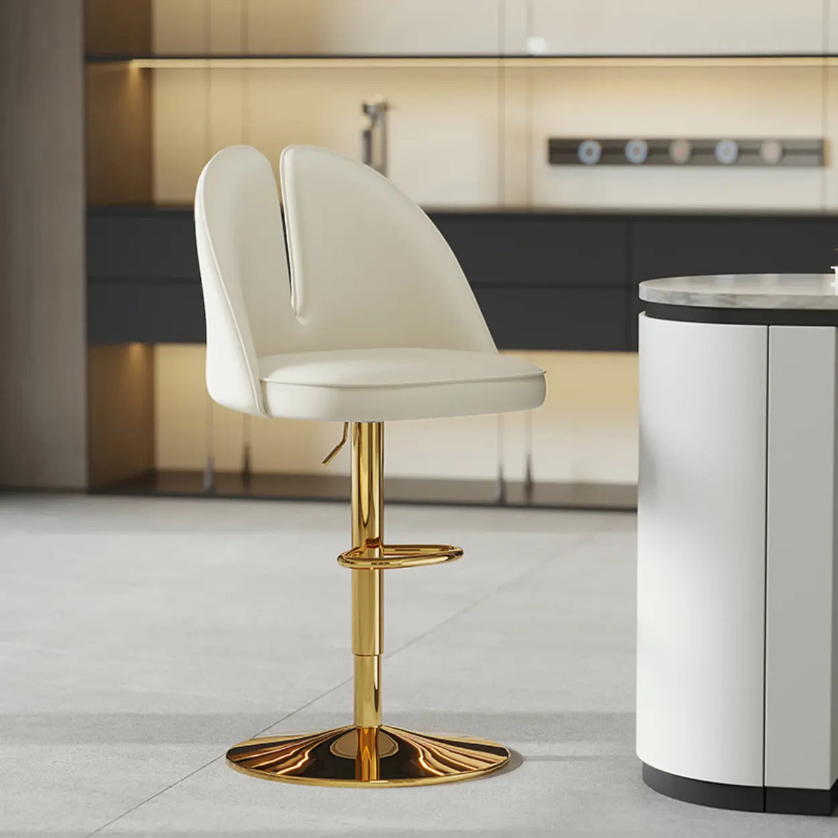 Glam Gray Swivel Adjustable Leather Footrest Back Bar Stool Image - 47