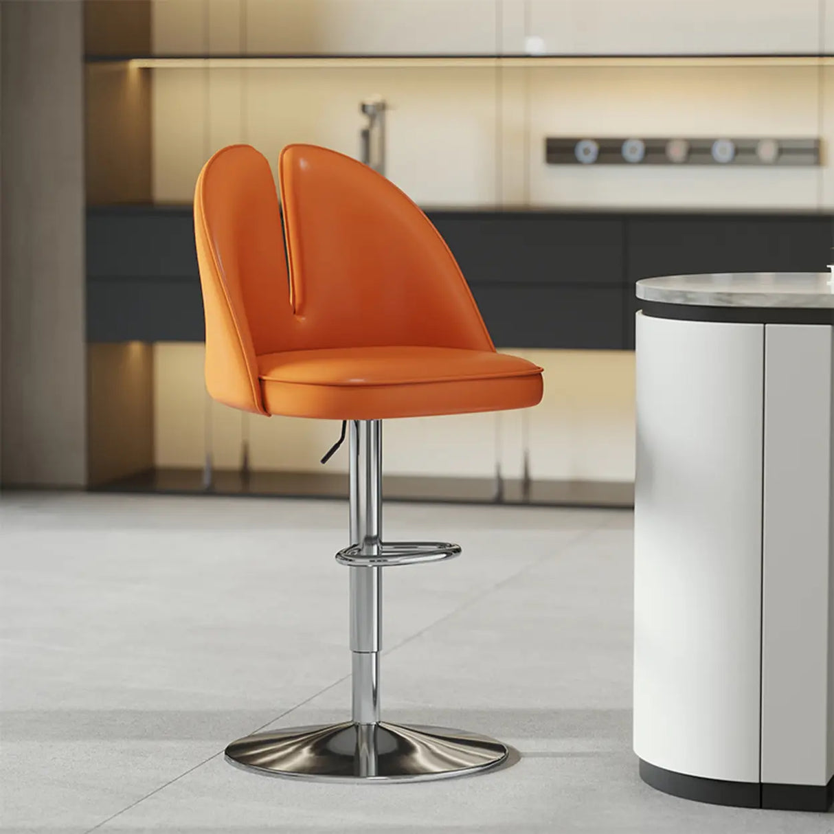 Glam Gray Swivel Adjustable Leather Footrest Back Bar Stool Image - 51