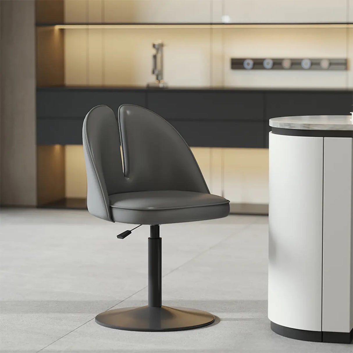 Glam Gray Swivel Adjustable Leather Footrest Back Bar Stool Image - 8