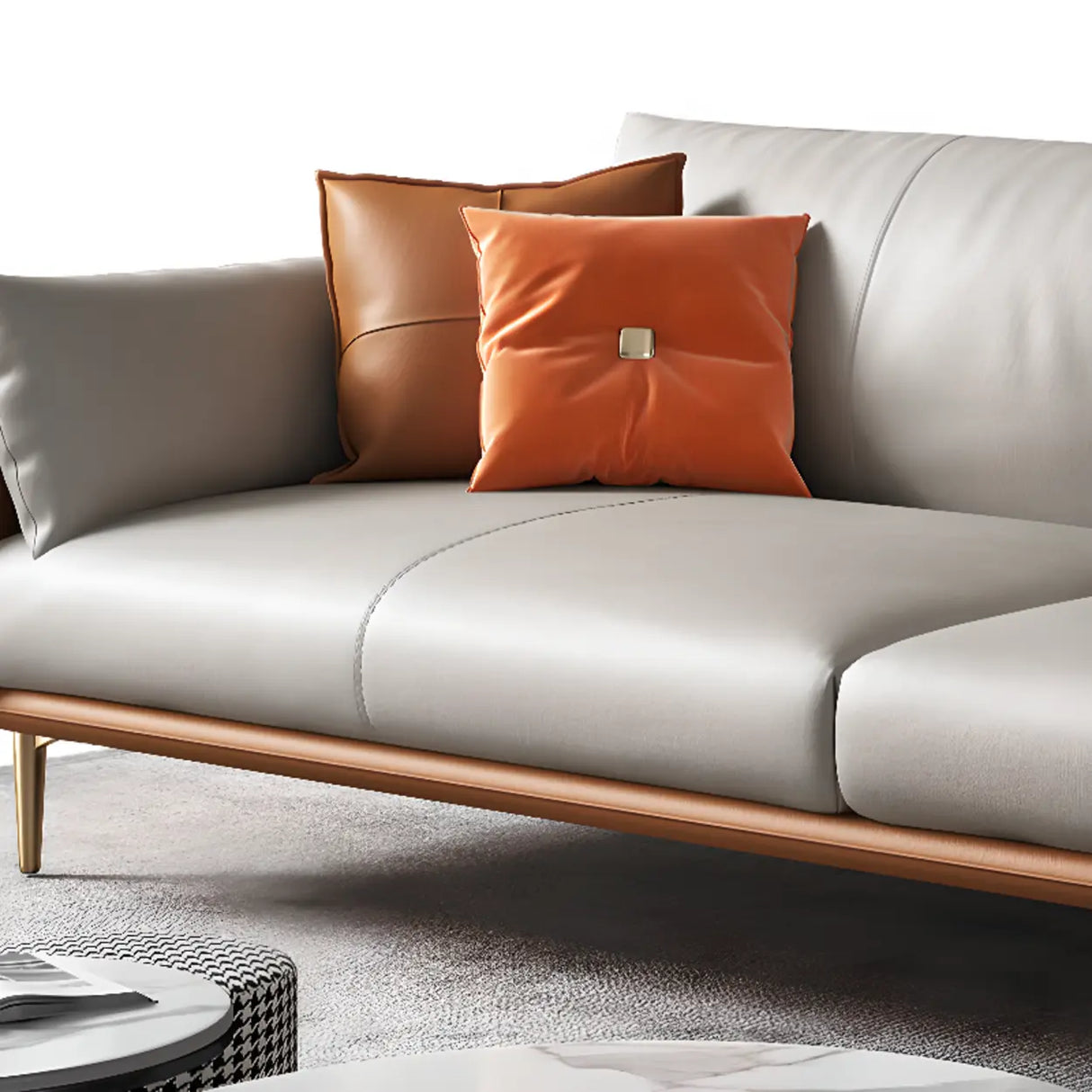 Glam Grey Faux Leather Square Arm Pillow Back Sofa Image - 11