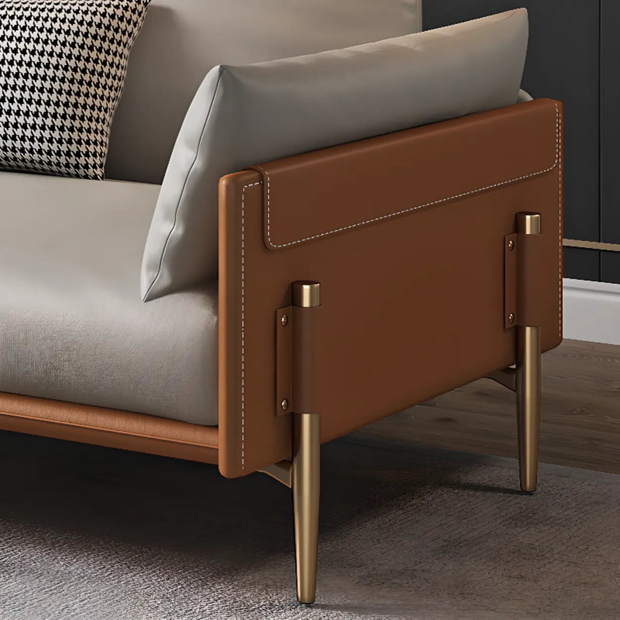 Glam Grey Faux Leather Square Arm Pillow Back Sofa Image - 13